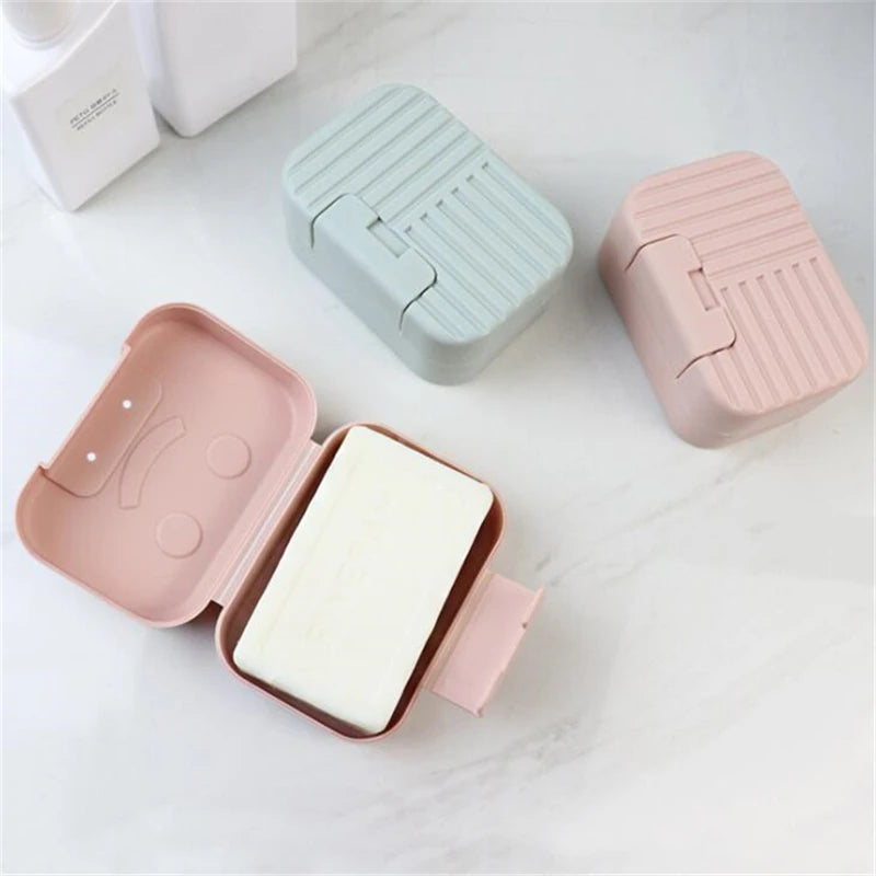 Soap Box Dish Plate with Lid Lock Sealed Travel Hiking Leakproof Container Holder Home Shower Bathroom Storage Cover Case