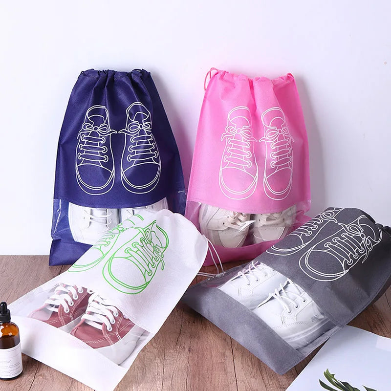 Shoes Storage Organizer Bags Non-woven Travel Portable Closet Bag Waterproof Pocket Clothing Tranparent Hanging Bag