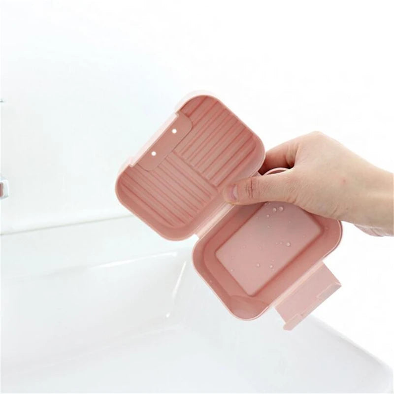 Soap Box Dish Plate with Lid Lock Sealed Travel Hiking Leakproof Container Holder Home Shower Bathroom Storage Cover Case