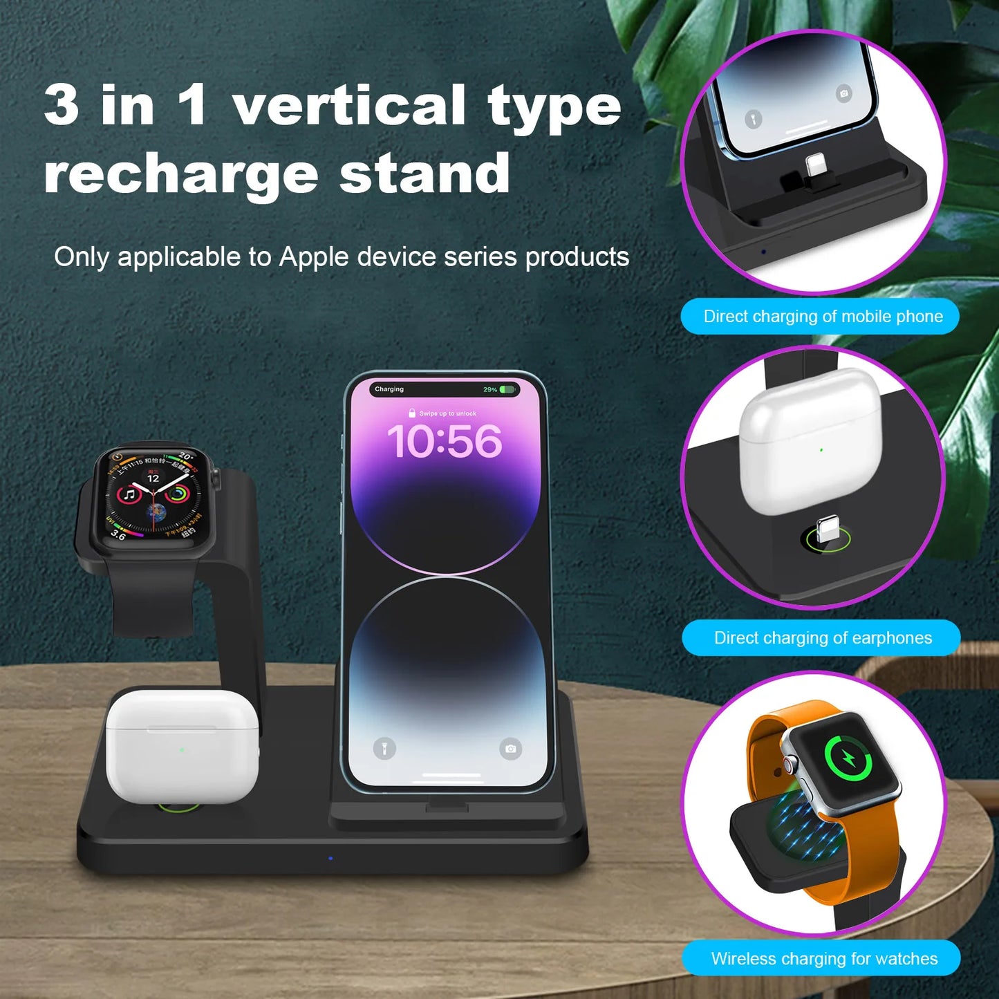 Charging Station 3 in 1 for Apple Multiple Devices Fast Wireless Charger Stand Dock for iPhone 15 14 13 12 11 Pro X XR Airpods 3