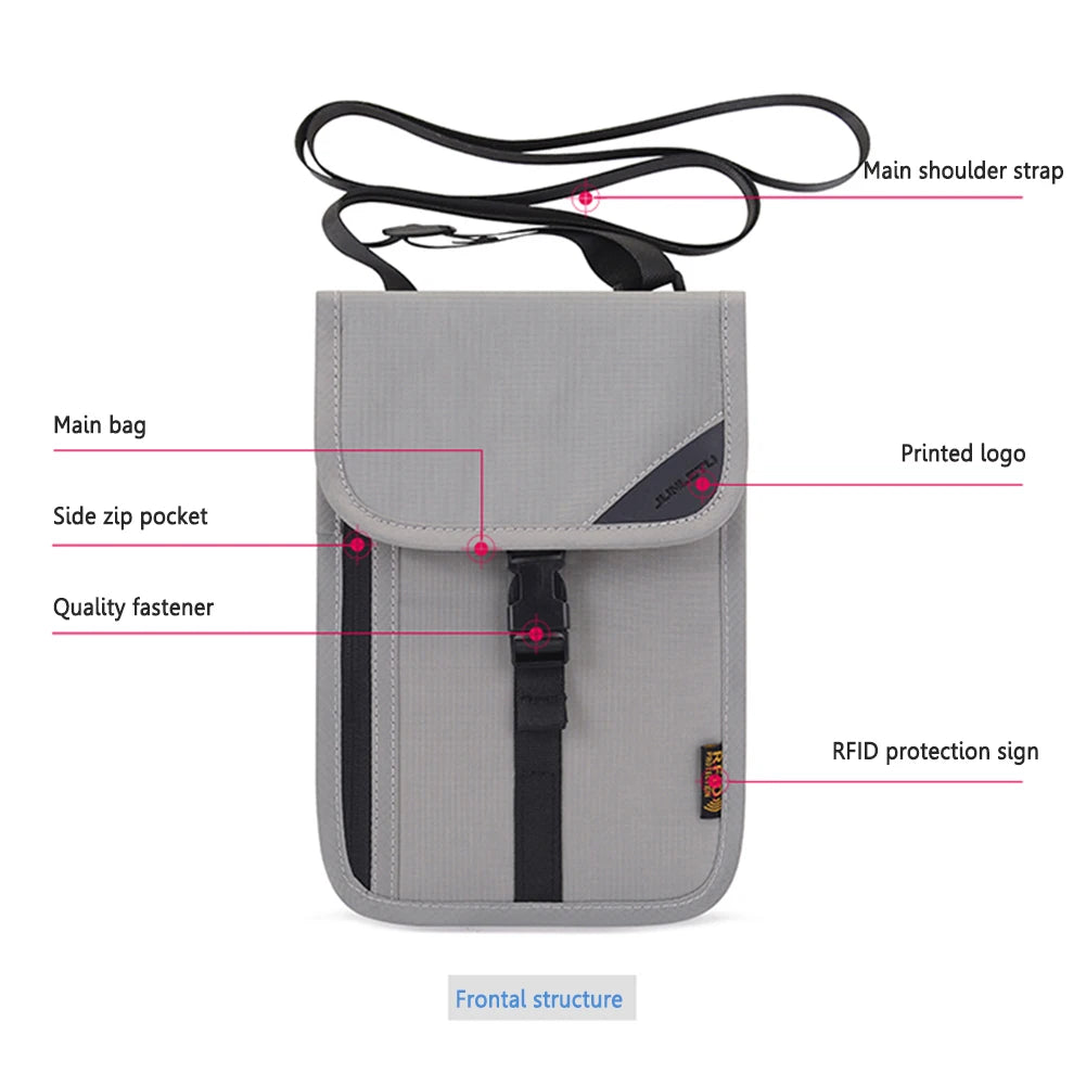 Waterproof Travel Passport Holder Bags Anti-theft Document Storage Bags Nylon Portable RFID ID Credit Card Organizer Neck Pouch