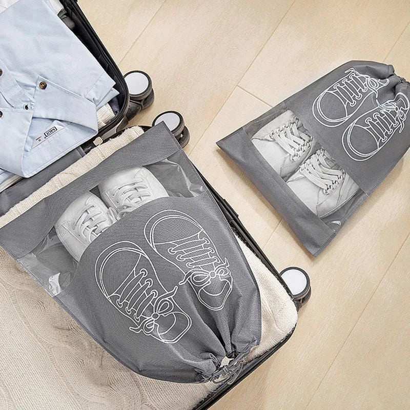 Shoes Storage Organizer Bags Non-woven Travel Portable Closet Bag Waterproof Pocket Clothing Tranparent Hanging Bag