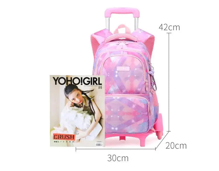 School Rolling Backpack Girls Kids 18 inch 6 Wheels  2 Wheels  Elementary School Bookbag With Trolley Luggage Bag for boys sac