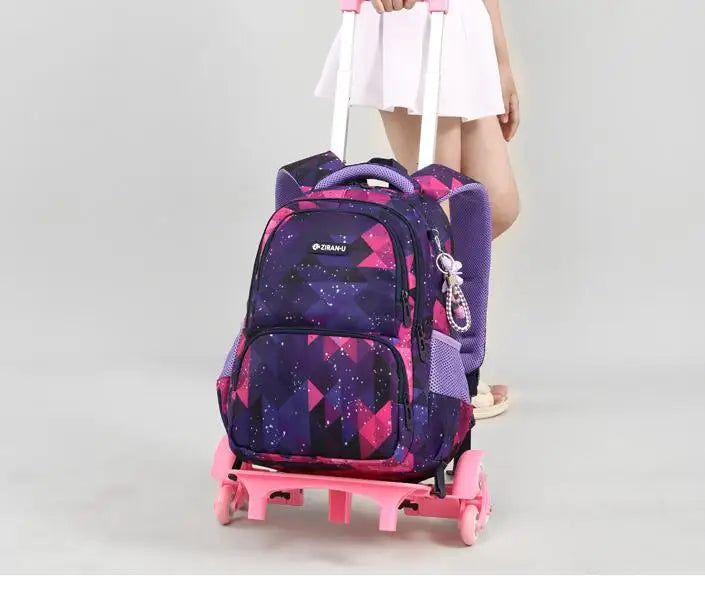 School Rolling Backpack Girls Kids 18 inch 6 Wheels  2 Wheels  Elementary School Bookbag With Trolley Luggage Bag for boys sac