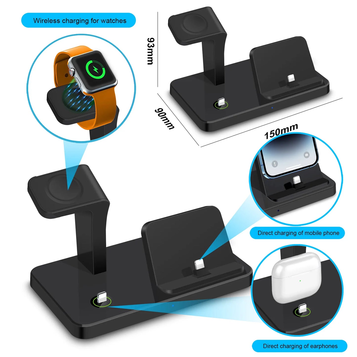 Charging Station 3 in 1 for Apple Multiple Devices Fast Wireless Charger Stand Dock for iPhone 15 14 13 12 11 Pro X XR Airpods 3