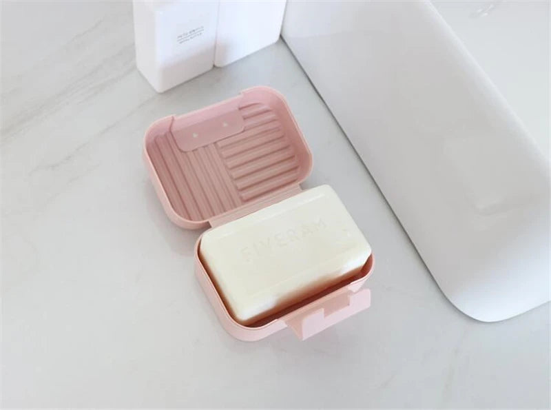 Soap Box Dish Plate with Lid Lock Sealed Travel Hiking Leakproof Container Holder Home Shower Bathroom Storage Cover Case