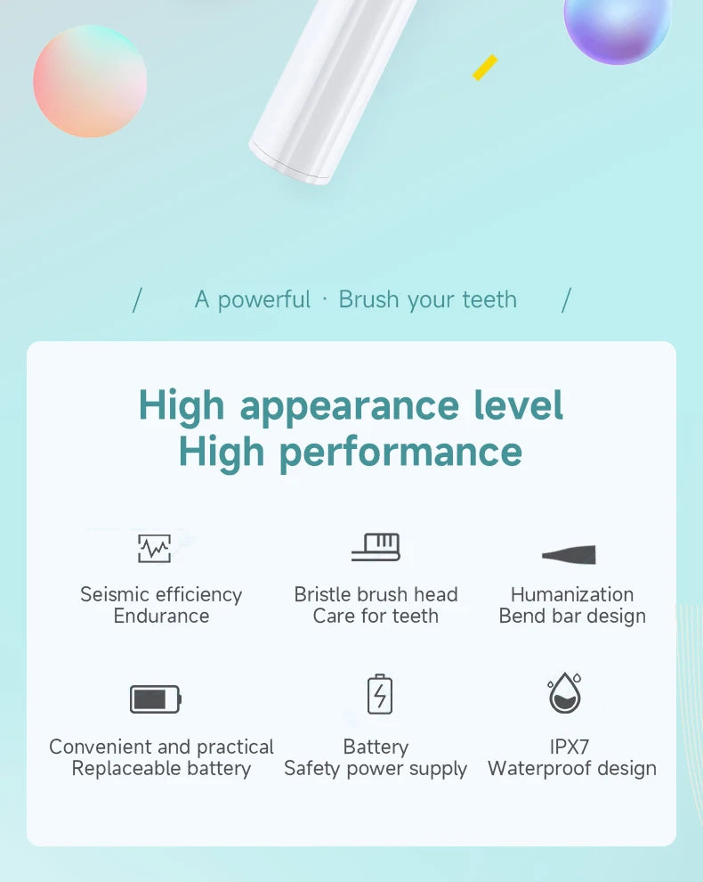 Electric Toothbrush for Adults Soft DuPont Bristle Portable Battery Endurance IPX6 Waterproof Intelligent Effective Oral Care