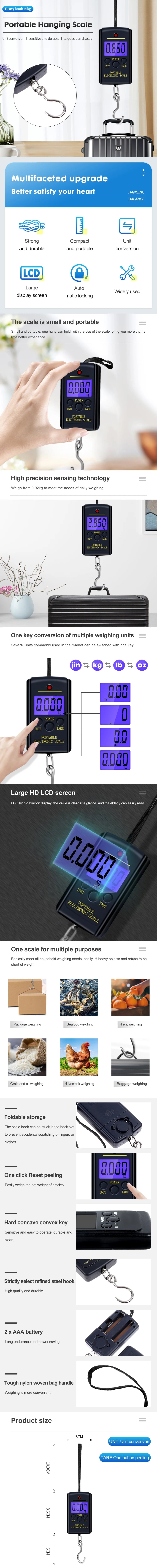 Digital Scale 40kg x 10g Mini Electronic Hanging Fishing Luggage Balanca Portable Digital Handy Pocket Weight Hook Scale